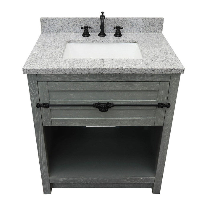 Bellaterra Home Plantation 31" 1-Drawer Gray Ash Freestanding Vanity Set With Ceramic Undermout Rectangular Sink and Gray Granite Top - Luxe Vanity & Tub