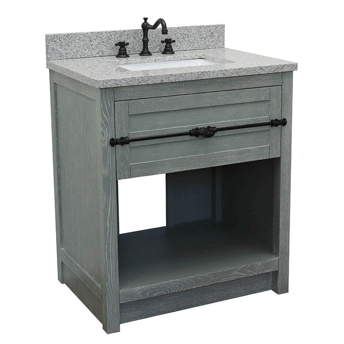 Bellaterra Home Plantation 31" 1-Drawer Gray Ash Freestanding Vanity Set With Ceramic Undermout Rectangular Sink and Gray Granite Top - Luxe Vanity & Tub