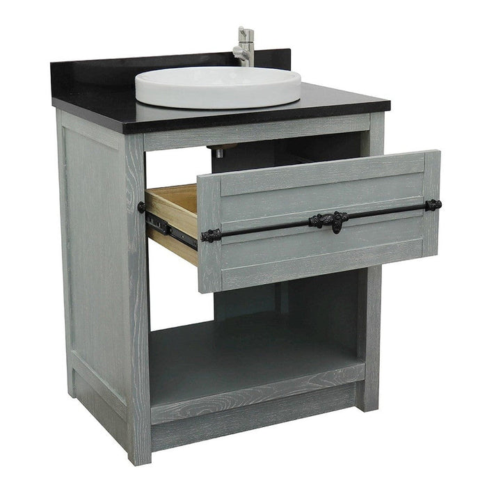 Bellaterra Home Plantation 31" 1-Drawer Gray Ash Freestanding Vanity Set With Ceramic Vessel Sink and Black Galaxy Top - Luxe Vanity & Tub