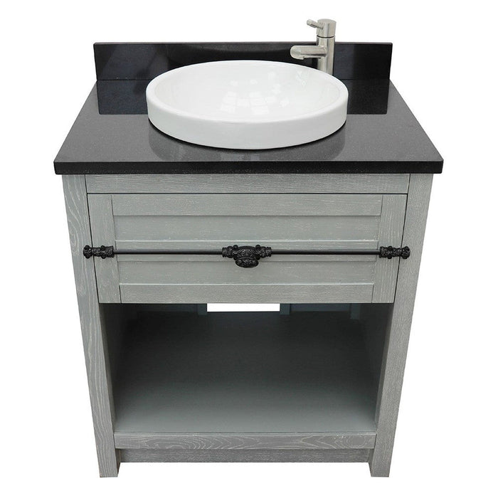 Bellaterra Home Plantation 31" 1-Drawer Gray Ash Freestanding Vanity Set With Ceramic Vessel Sink and Black Galaxy Top - Luxe Vanity & Tub