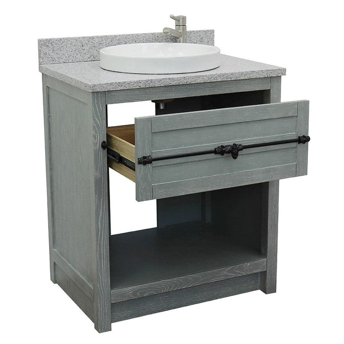 Bellaterra Home Plantation 31" 1-Drawer Gray Ash Freestanding Vanity Set With Ceramic Vessel Sink and Gray Granite Top - Luxe Vanity & Tub