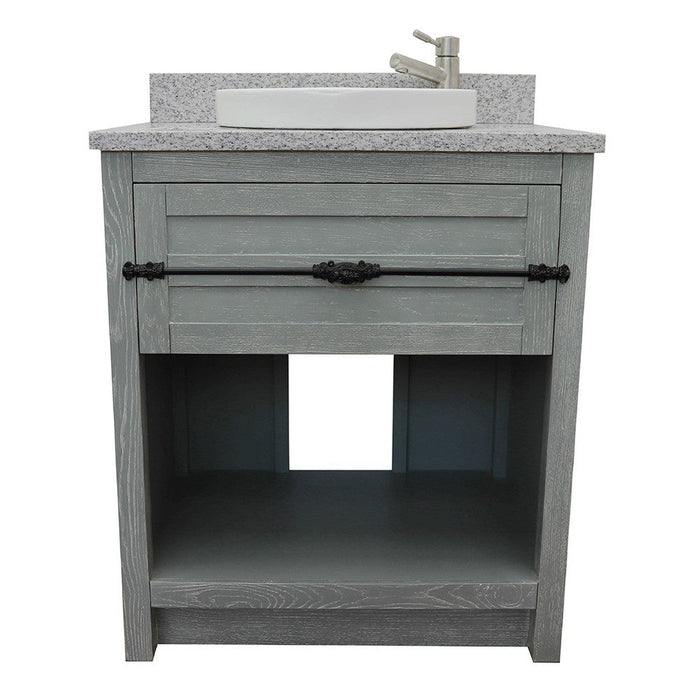 Bellaterra Home Plantation 31" 1-Drawer Gray Ash Freestanding Vanity Set With Ceramic Vessel Sink and Gray Granite Top - Luxe Vanity & Tub