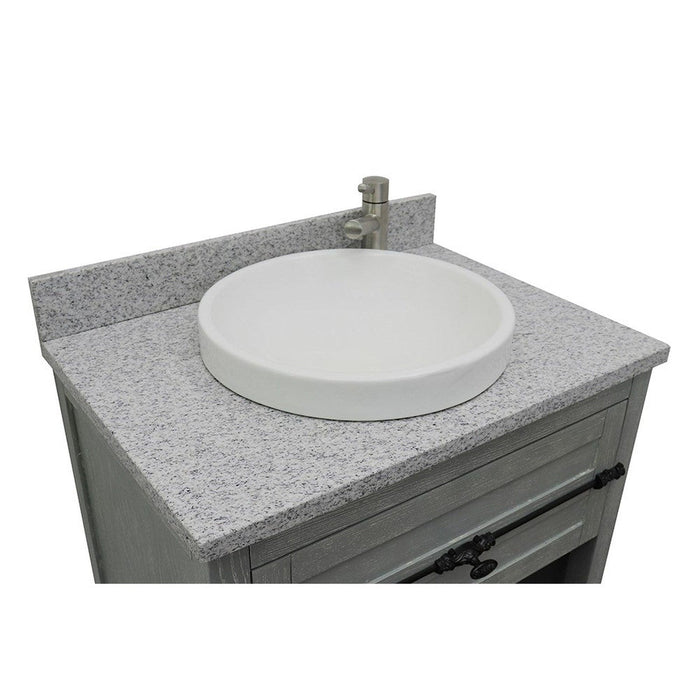 Bellaterra Home Plantation 31" 1-Drawer Gray Ash Freestanding Vanity Set With Ceramic Vessel Sink and Gray Granite Top - Luxe Vanity & Tub