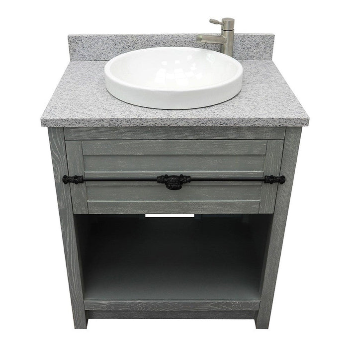 Bellaterra Home Plantation 31" 1-Drawer Gray Ash Freestanding Vanity Set With Ceramic Vessel Sink and Gray Granite Top - Luxe Vanity & Tub