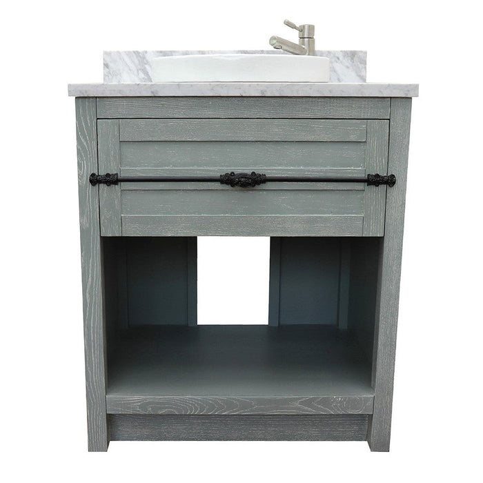 Bellaterra Home Plantation 31" 1-Drawer Gray Ash Freestanding Vanity Set With Ceramic Vessel Sink and White Carrara Marble Top - Luxe Vanity & Tub