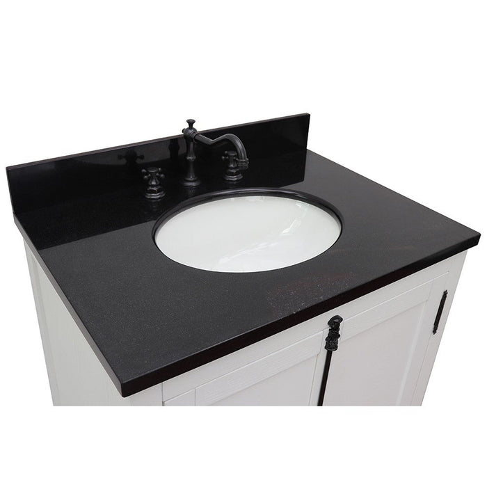 Bellaterra Home Plantation 31" 2-Door Glacier Ash Freestanding Vanity Set With Ceramic Undermount Oval Sink and Black Galaxy Top - Luxe Vanity & Tub