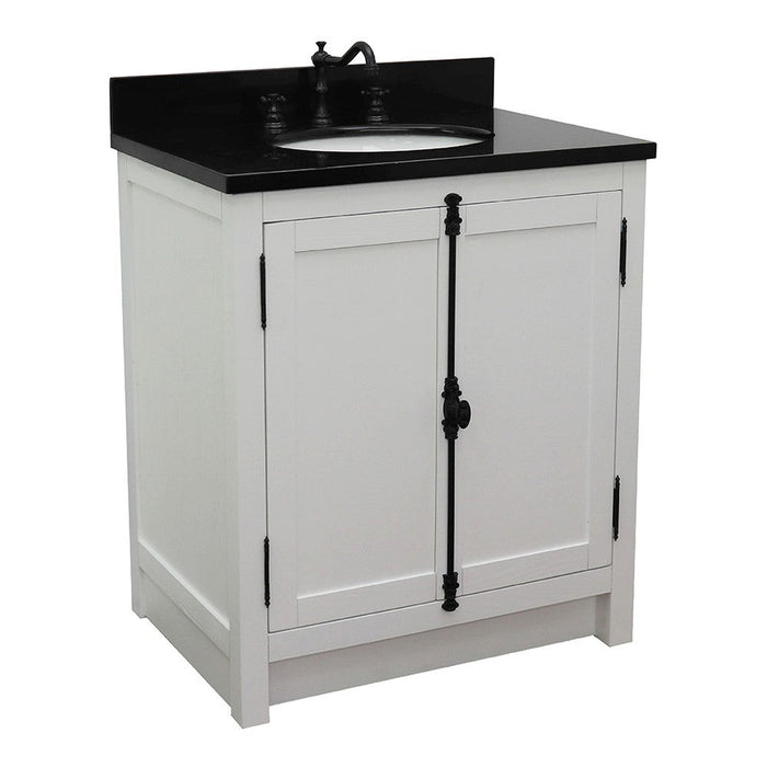 Bellaterra Home Plantation 31" 2-Door Glacier Ash Freestanding Vanity Set With Ceramic Undermount Oval Sink and Black Galaxy Top - Luxe Vanity & Tub