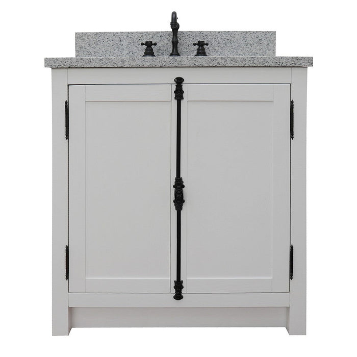 Bellaterra Home Plantation 31" 2-Door Glacier Ash Freestanding Vanity Set With Ceramic Undermount Oval Sink and Gray Granite Top - Luxe Vanity & Tub