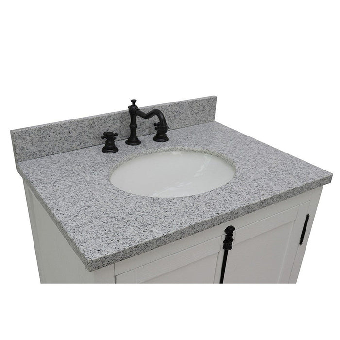 Bellaterra Home Plantation 31" 2-Door Glacier Ash Freestanding Vanity Set With Ceramic Undermount Oval Sink and Gray Granite Top - Luxe Vanity & Tub