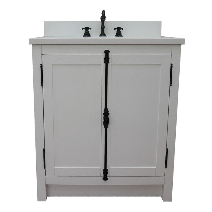 Bellaterra Home Plantation 31" 2-Door Glacier Ash Freestanding Vanity Set With Ceramic Undermount Oval Sink and White Quartz Top - Luxe Vanity & Tub