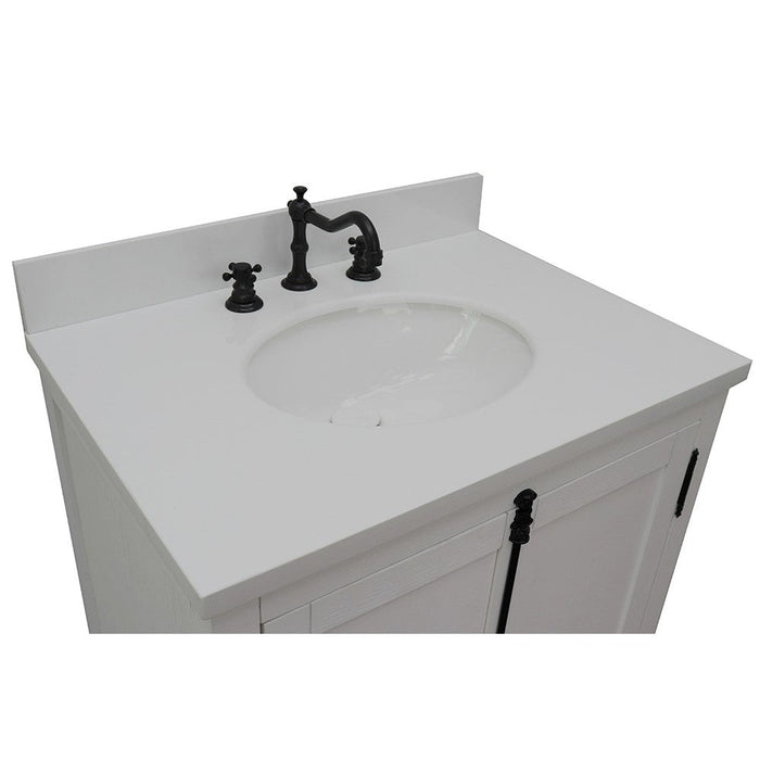 Bellaterra Home Plantation 31" 2-Door Glacier Ash Freestanding Vanity Set With Ceramic Undermount Oval Sink and White Quartz Top - Luxe Vanity & Tub