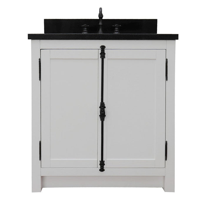 Bellaterra Home Plantation 31" 2-Door Glacier Ash Freestanding Vanity Set With Ceramic Undermount Rectangle Sink and Black Galaxy Top - Luxe Vanity & Tub