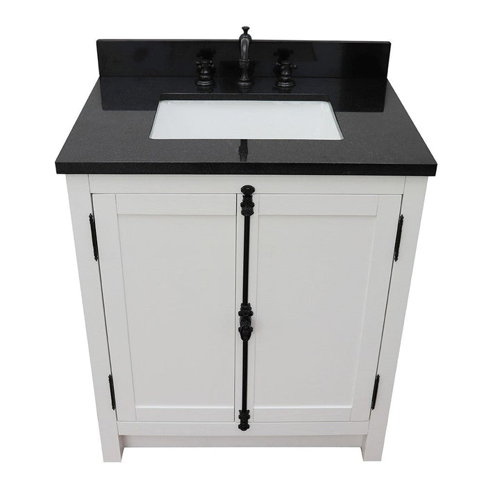 Bellaterra Home Plantation 31" 2-Door Glacier Ash Freestanding Vanity Set With Ceramic Undermount Rectangle Sink and Black Galaxy Top - Luxe Vanity & Tub