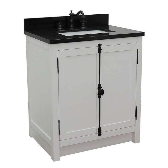 Bellaterra Home Plantation 31" 2-Door Glacier Ash Freestanding Vanity Set With Ceramic Undermount Rectangle Sink and Black Galaxy Top - Luxe Vanity & Tub