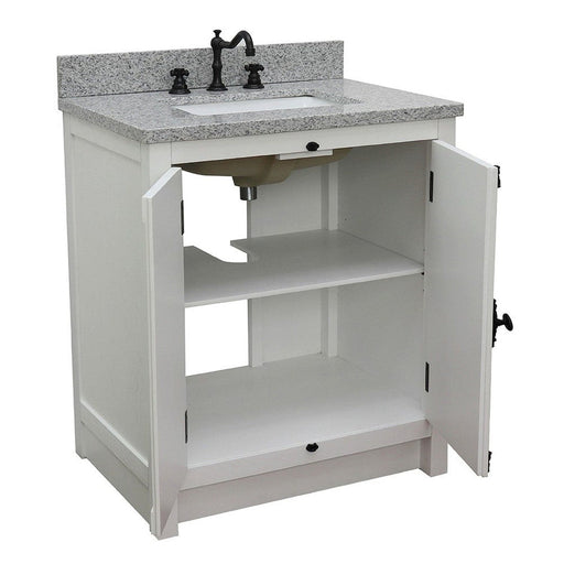 Bellaterra Home Plantation 31" 2-Door Glacier Ash Freestanding Vanity Set With Ceramic Undermount Rectangular Sink and Gray Granite Top - Luxe Vanity & Tub