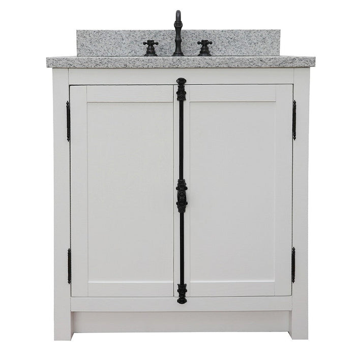 Bellaterra Home Plantation 31" 2-Door Glacier Ash Freestanding Vanity Set With Ceramic Undermount Rectangular Sink and Gray Granite Top - Luxe Vanity & Tub