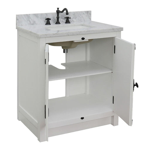 Bellaterra Home Plantation 31" 2-Door Glacier Ash Freestanding Vanity Set With Ceramic Undermount Rectangular Sink and White Carrara Marble Top - Luxe Vanity & Tub