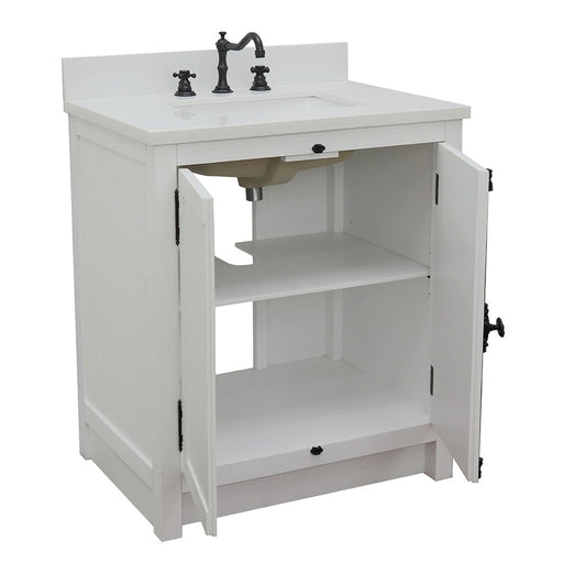 Bellaterra Home Plantation 31" 2-Door Glacier Ash Freestanding Vanity Set With Ceramic Undermount Rectangular Sink and White Quartz Top - Luxe Vanity & Tub