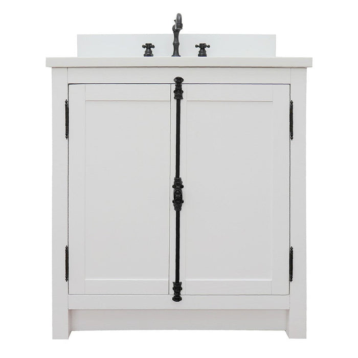 Bellaterra Home Plantation 31" 2-Door Glacier Ash Freestanding Vanity Set With Ceramic Undermount Rectangular Sink and White Quartz Top - Luxe Vanity & Tub