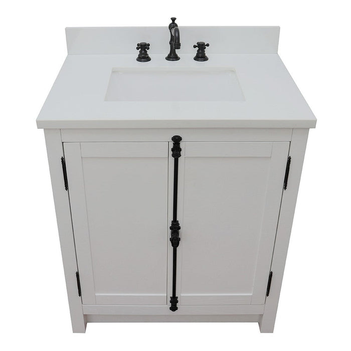 Bellaterra Home Plantation 31" 2-Door Glacier Ash Freestanding Vanity Set With Ceramic Undermount Rectangular Sink and White Quartz Top - Luxe Vanity & Tub