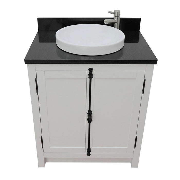 Bellaterra Home Plantation 31" 2-Door Glacier Ash Freestanding Vanity Set With Ceramic Vessel Sink and Black Galaxy Top - Luxe Vanity & Tub