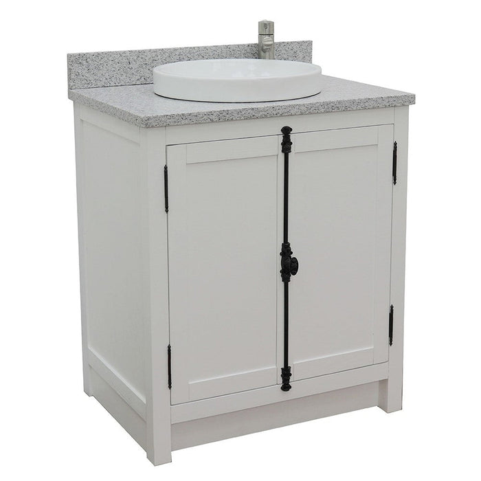 Bellaterra Home Plantation 31" 2-Door Glacier Ash Freestanding Vanity Set With Ceramic Vessel Sink and Gray Granite Top - Luxe Vanity & Tub