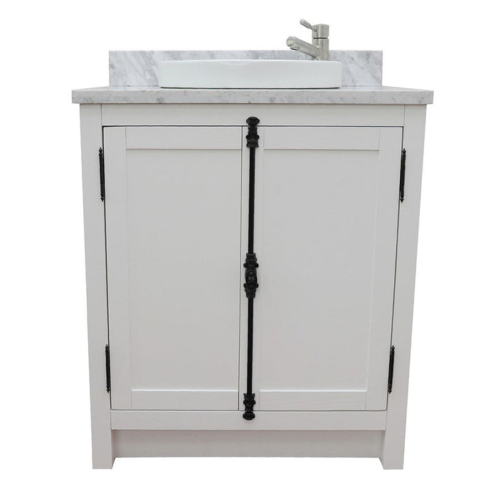 Bellaterra Home Plantation 31" 2-Door Glacier Ash Freestanding Vanity Set With Ceramic Vessel Sink and White Carrara Marble Top - Luxe Vanity & Tub