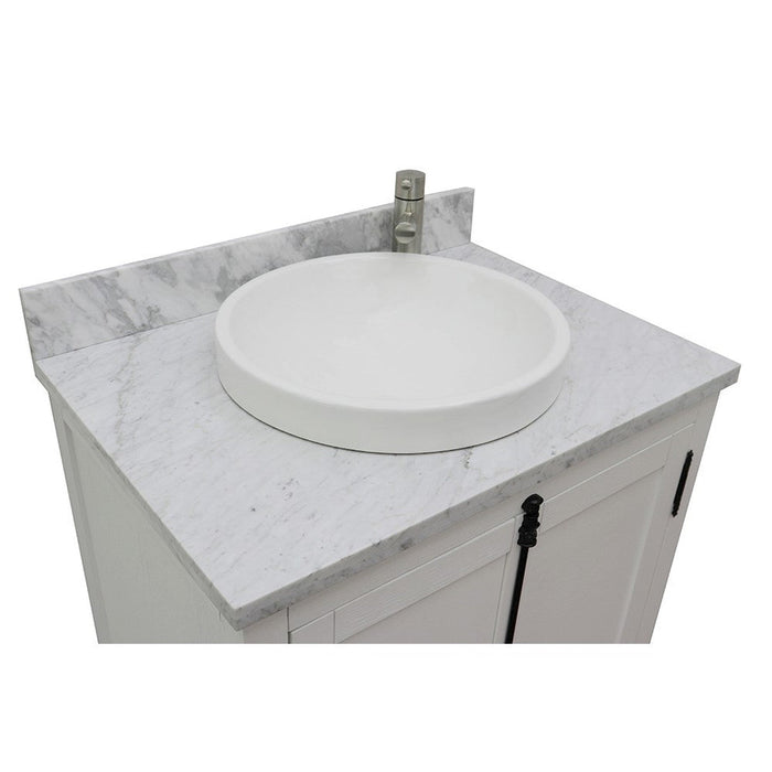 Bellaterra Home Plantation 31" 2-Door Glacier Ash Freestanding Vanity Set With Ceramic Vessel Sink and White Carrara Marble Top - Luxe Vanity & Tub