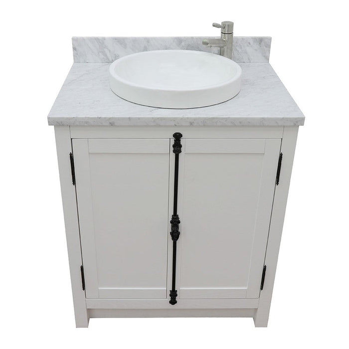 Bellaterra Home Plantation 31" 2-Door Glacier Ash Freestanding Vanity Set With Ceramic Vessel Sink and White Carrara Marble Top - Luxe Vanity & Tub