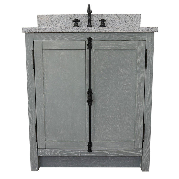 Bellaterra Home Plantation 31" 2-Door Gray Ash Freestanding Vanity Set With Ceramic Undermount Oval Sink and Gray Granite Top - Luxe Vanity & Tub