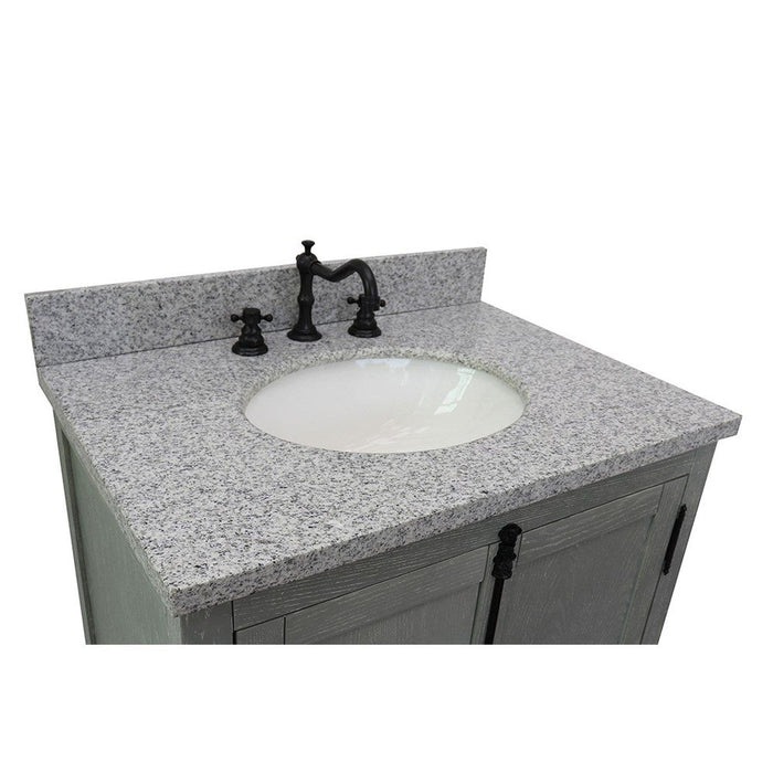 Bellaterra Home Plantation 31" 2-Door Gray Ash Freestanding Vanity Set With Ceramic Undermount Oval Sink and Gray Granite Top - Luxe Vanity & Tub