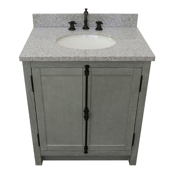 Bellaterra Home Plantation 31" 2-Door Gray Ash Freestanding Vanity Set With Ceramic Undermount Oval Sink and Gray Granite Top - Luxe Vanity & Tub