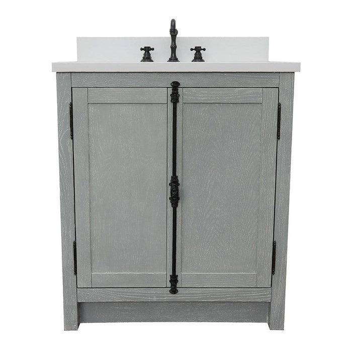 Bellaterra Home Plantation 31" 2-Door Gray Ash Freestanding Vanity Set With Ceramic Undermount Oval Sink and White Quartz Top - Luxe Vanity & Tub