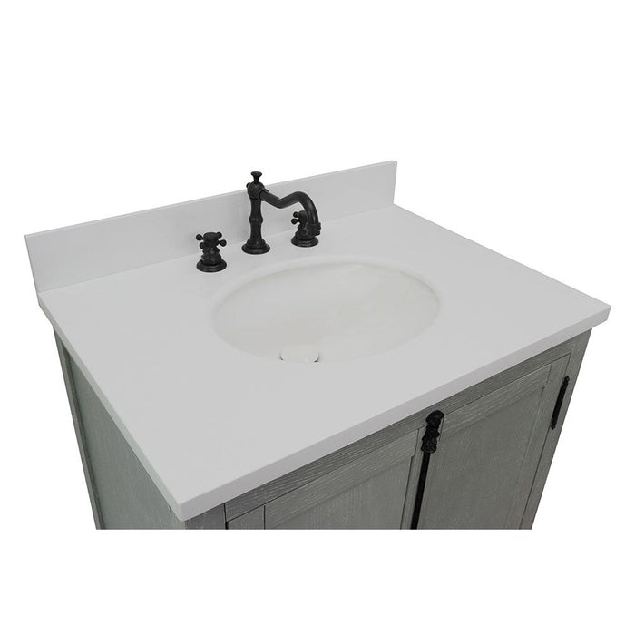 Bellaterra Home Plantation 31" 2-Door Gray Ash Freestanding Vanity Set With Ceramic Undermount Oval Sink and White Quartz Top - Luxe Vanity & Tub