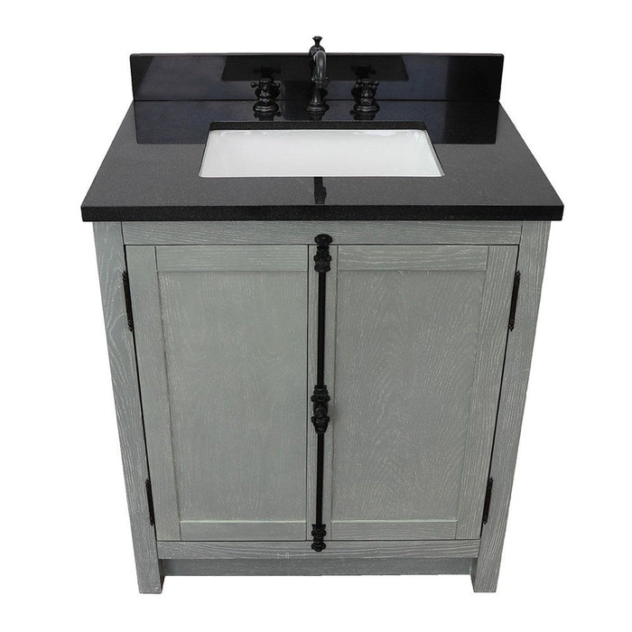 Bellaterra Home Plantation 31" 2-Door Gray Ash Freestanding Vanity Set With Ceramic Undermount Rectangular Sink and Black Galaxy Top - Luxe Vanity & Tub