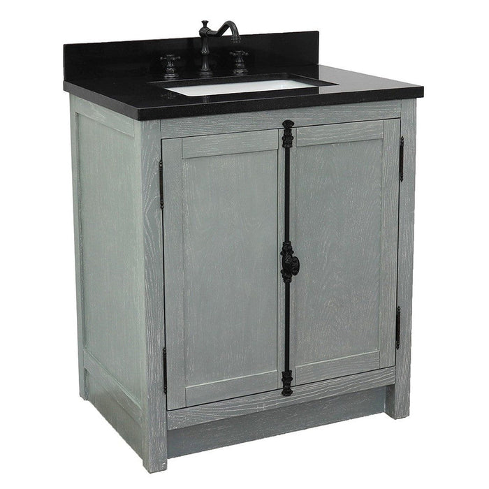 Bellaterra Home Plantation 31" 2-Door Gray Ash Freestanding Vanity Set With Ceramic Undermount Rectangular Sink and Black Galaxy Top - Luxe Vanity & Tub