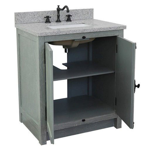 Bellaterra Home Plantation 31" 2-Door Gray Ash Freestanding Vanity Set With Ceramic Undermount Rectangular Sink and Gray Granite Top - Luxe Vanity & Tub