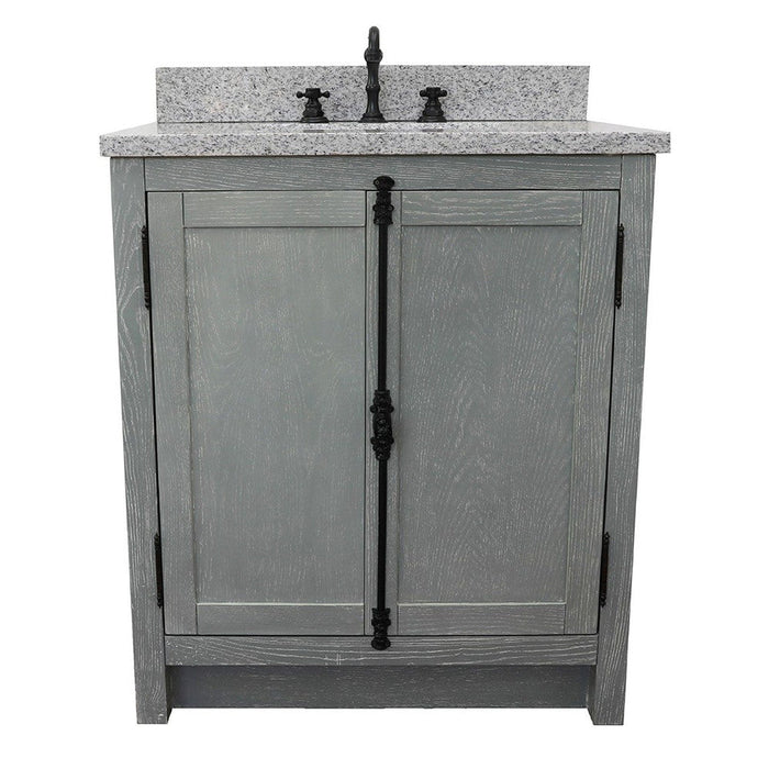 Bellaterra Home Plantation 31" 2-Door Gray Ash Freestanding Vanity Set With Ceramic Undermount Rectangular Sink and Gray Granite Top - Luxe Vanity & Tub