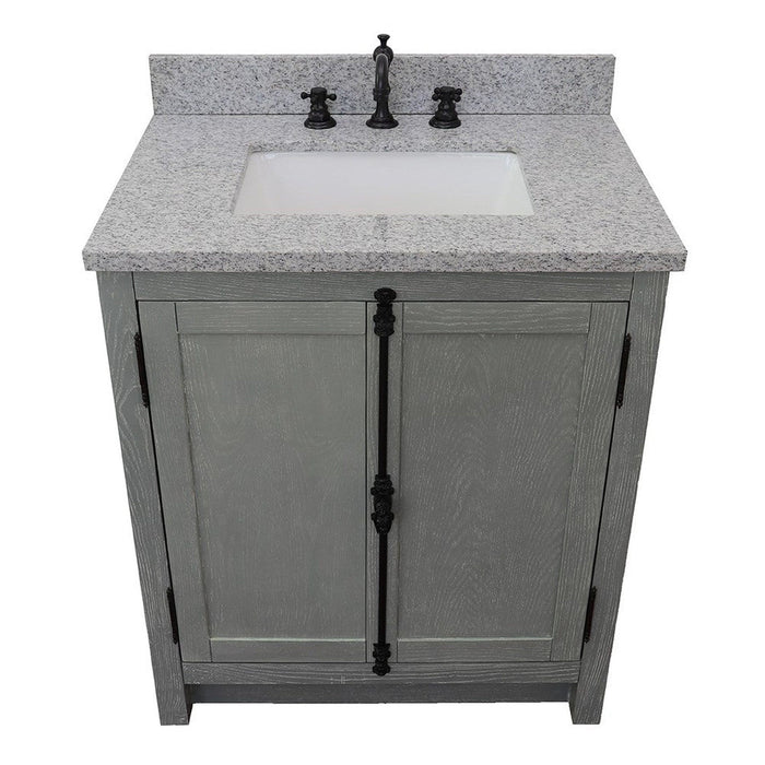 Bellaterra Home Plantation 31" 2-Door Gray Ash Freestanding Vanity Set With Ceramic Undermount Rectangular Sink and Gray Granite Top - Luxe Vanity & Tub