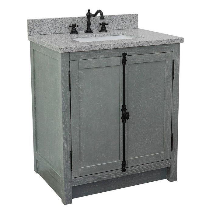 Bellaterra Home Plantation 31" 2-Door Gray Ash Freestanding Vanity Set With Ceramic Undermount Rectangular Sink and Gray Granite Top - Luxe Vanity & Tub