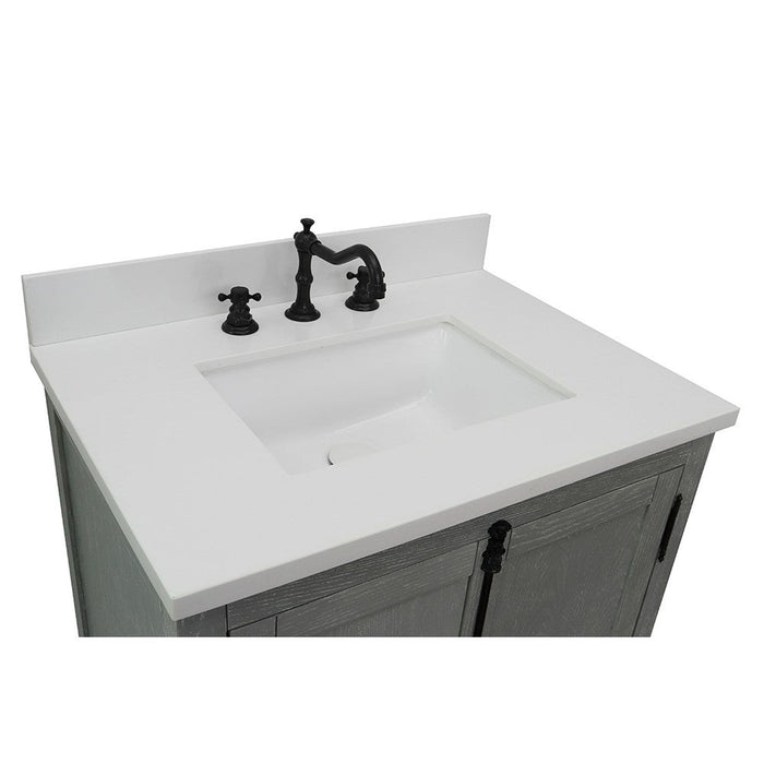 Bellaterra Home Plantation 31" 2-Door Gray Ash Freestanding Vanity Set With Ceramic Undermount Rectangular Sink and White Quartz Top - Luxe Vanity & Tub