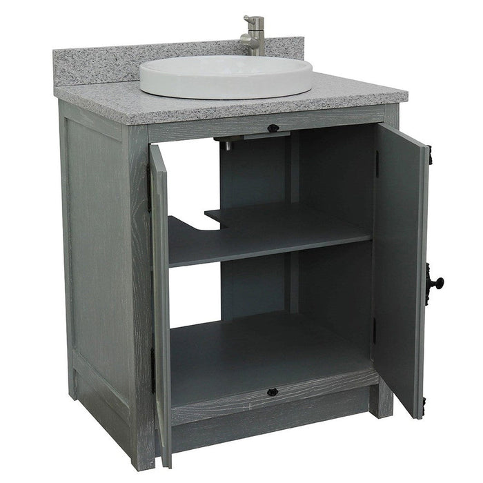 Bellaterra Home Plantation 31" 2-Door Gray Ash Freestanding Vanity Set With Ceramic Vessel Sink and Gray Granite Top - Luxe Vanity & Tub