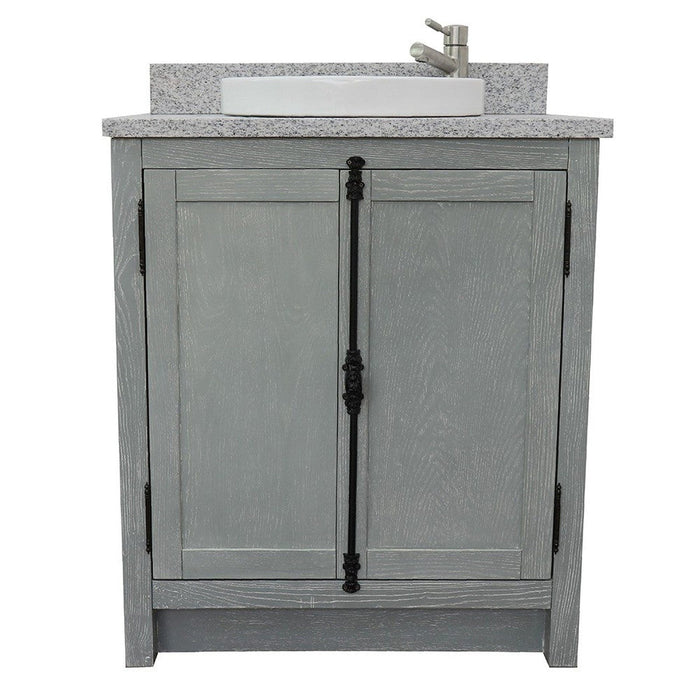 Bellaterra Home Plantation 31" 2-Door Gray Ash Freestanding Vanity Set With Ceramic Vessel Sink and Gray Granite Top - Luxe Vanity & Tub