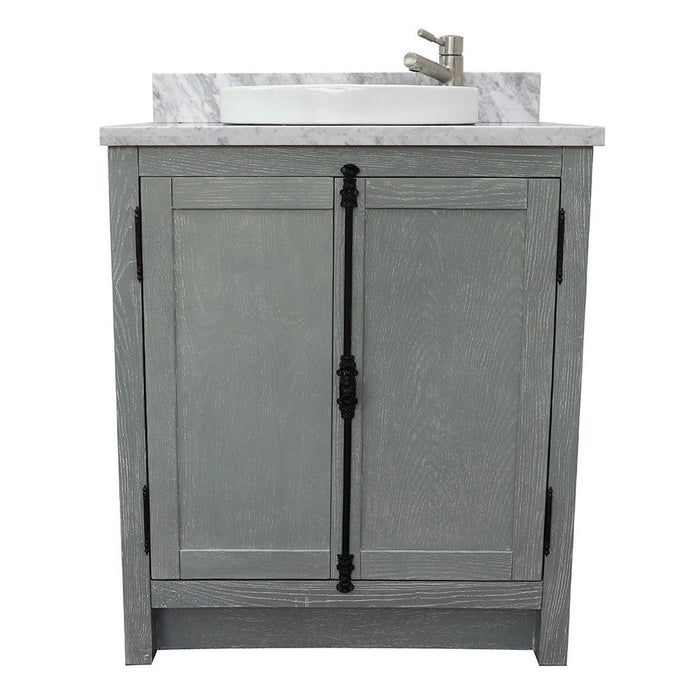 Bellaterra Home Plantation 31" 2-Door Gray Ash Freestanding Vanity Set With Ceramic Vessel Sink and White Carrara Marble Top - Luxe Vanity & Tub