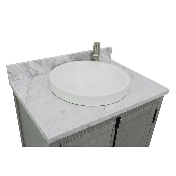 Bellaterra Home Plantation 31" 2-Door Gray Ash Freestanding Vanity Set With Ceramic Vessel Sink and White Carrara Marble Top - Luxe Vanity & Tub