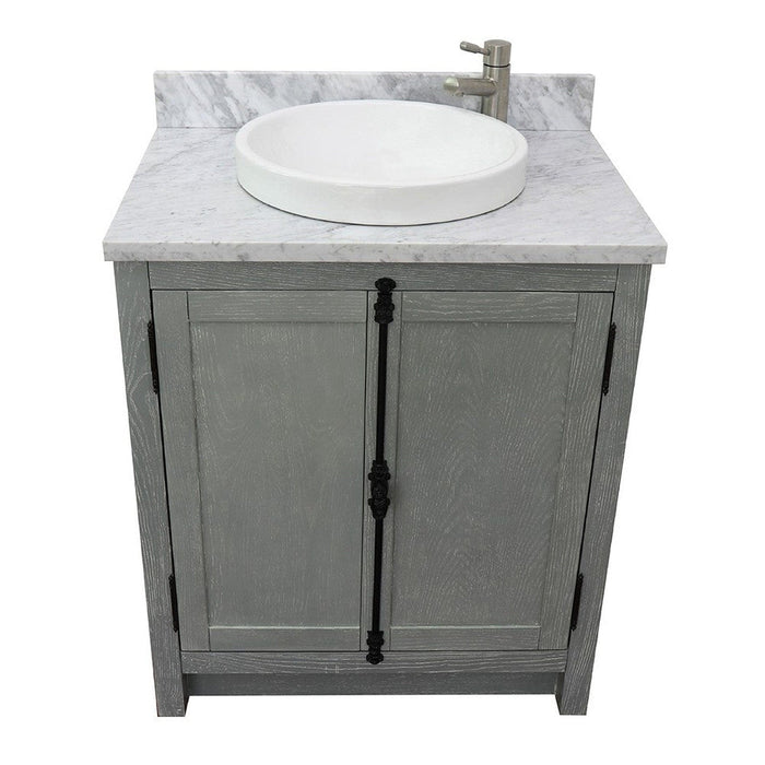 Bellaterra Home Plantation 31" 2-Door Gray Ash Freestanding Vanity Set With Ceramic Vessel Sink and White Carrara Marble Top - Luxe Vanity & Tub