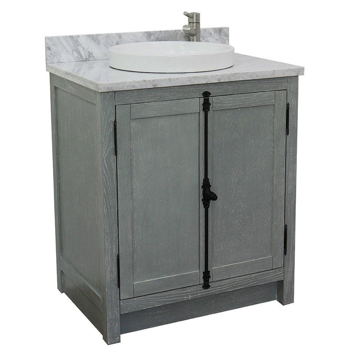 Bellaterra Home Plantation 31" 2-Door Gray Ash Freestanding Vanity Set With Ceramic Vessel Sink and White Carrara Marble Top - Luxe Vanity & Tub