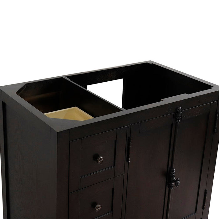 Bellaterra Home Plantation 36" 2-Door 3-Drawer Brown Ash Freestanding Vanity Base With Right Offset - Luxe Vanity & Tub