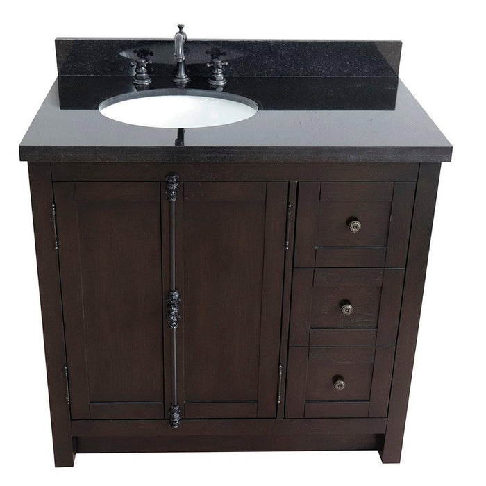 Bellaterra Home Plantation 37" 2-Door 3-Drawer Brown Ash Freestanding Vanity Set - Luxe Vanity & Tub