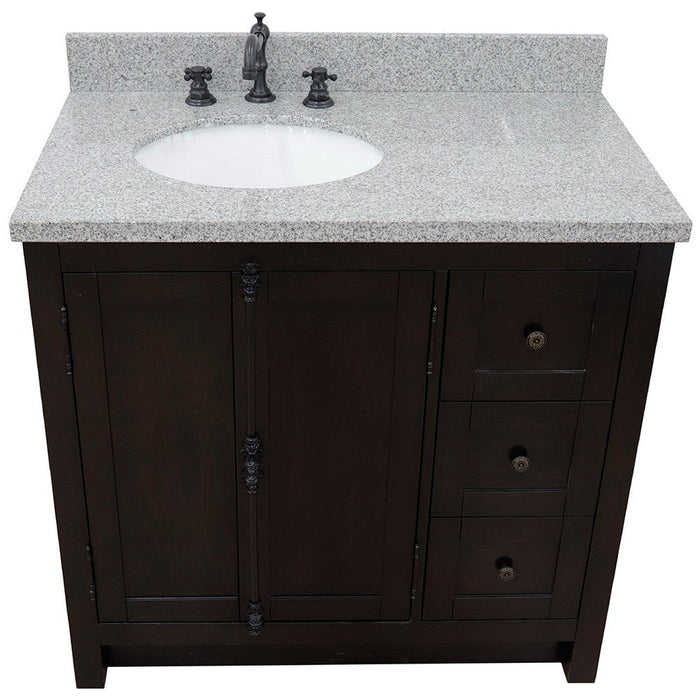 Bellaterra Home Plantation 37" 2-Door 3-Drawer Brown Ash Freestanding Vanity Set - Luxe Vanity & Tub